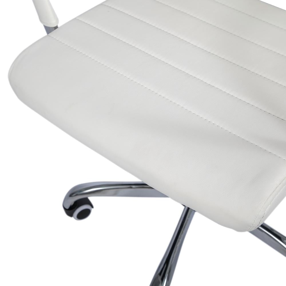 Okeysen Mid-Back Ribbed Home Office Desk Chair Ergonomic Faux Leather Conference Room Swivel Chairs Adult, Whtie