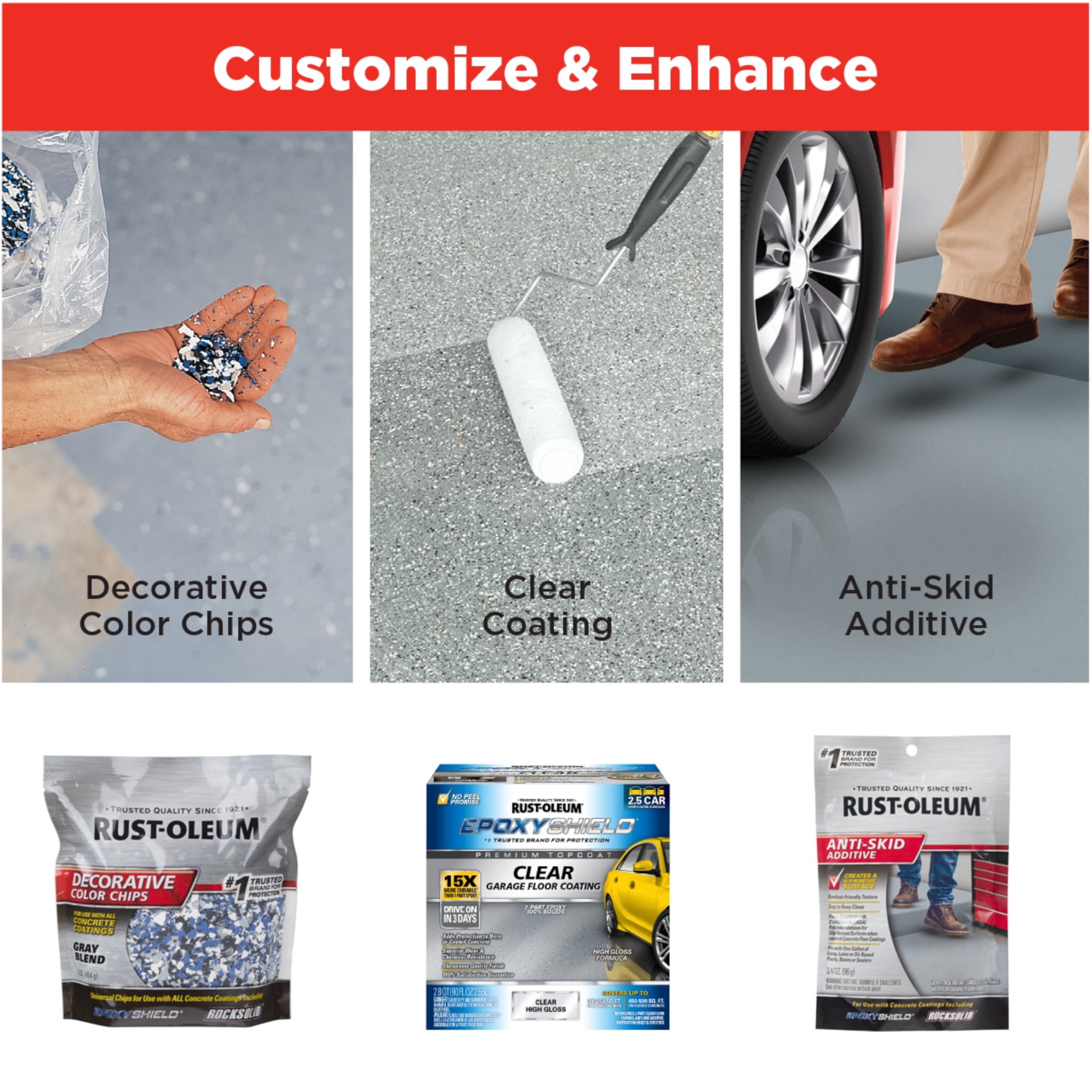 (2 pack) Gray, Rust-Oleum EpoxyShield Gloss Garage Floor Coating Kit-251870, 2.5 Car