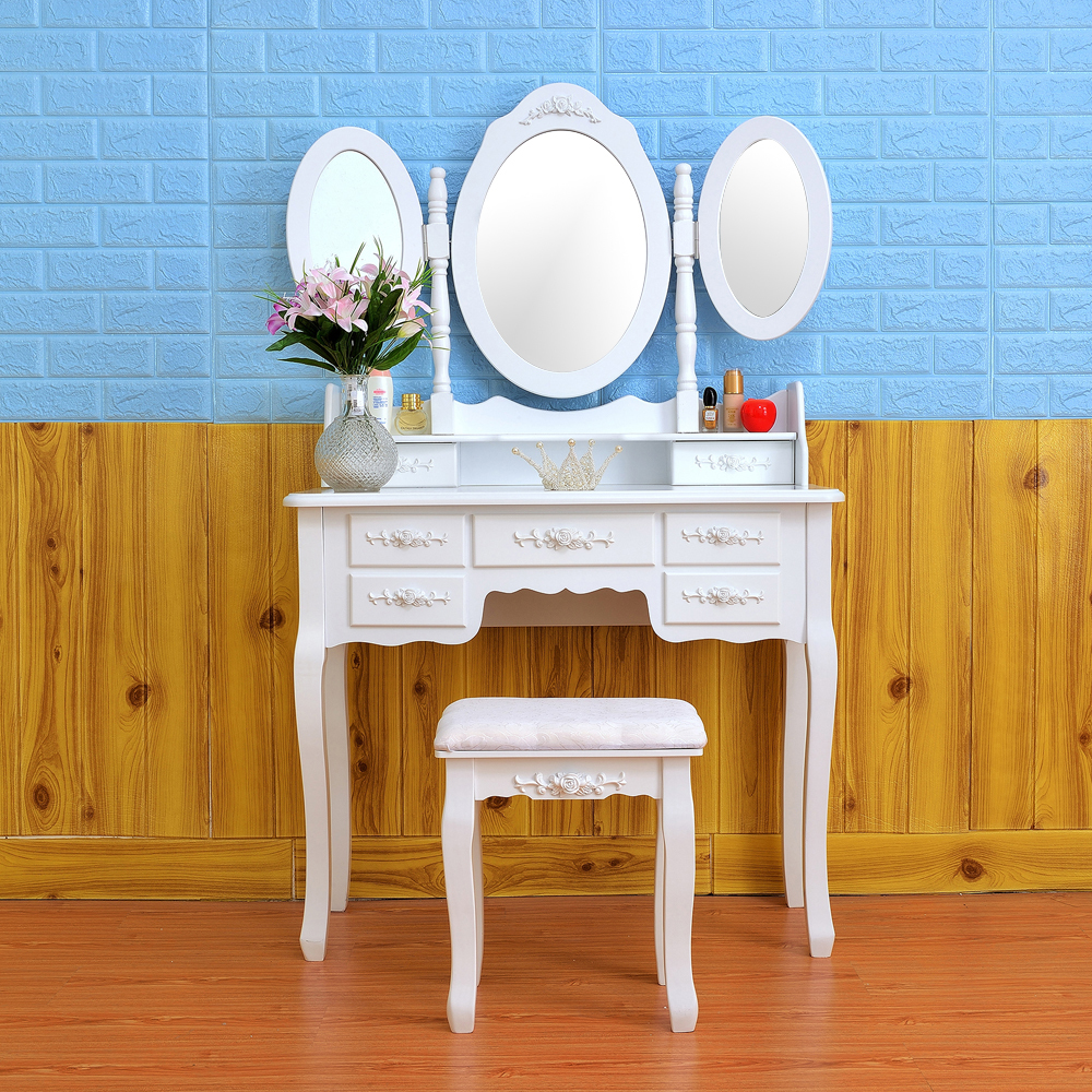 IVV Simple Makeup Table with Foldable 3 Mirrors, 7 Drawers Dressing