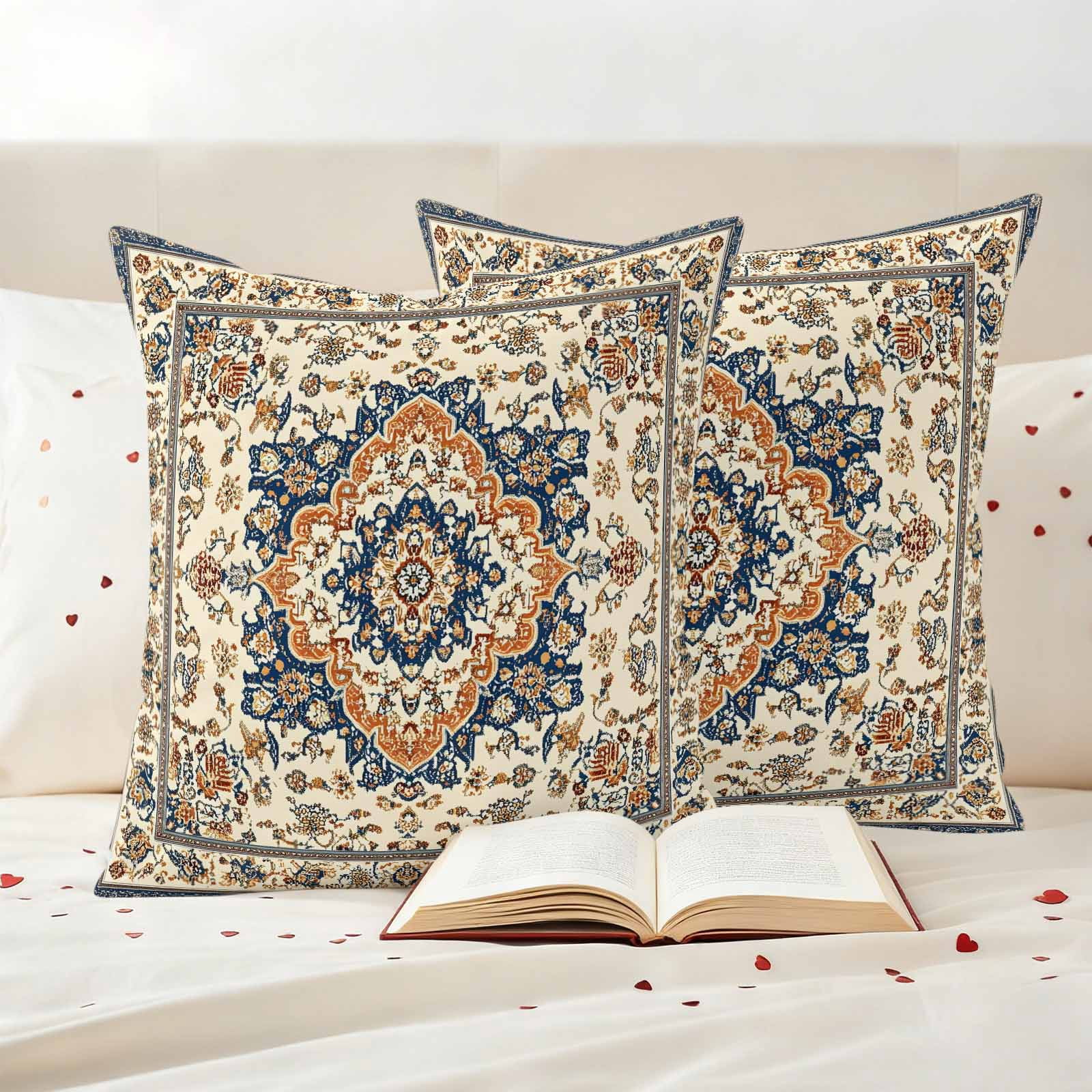Vintage Ethnic Floral Pillow Covers 2 Pack Retro Brown Classical Bohemian Style Pillowcase Waterproof Outdoor Throw Pillow Cover for Patio Garden Square Cushion 16”x16”