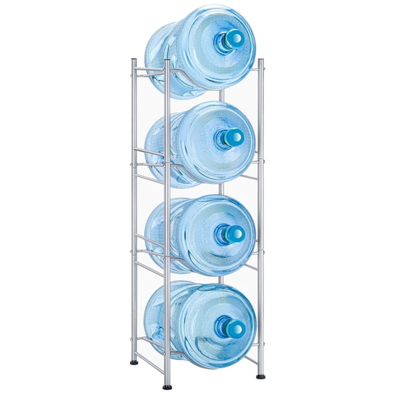 4 Tier Metal Water Bottle Holder Rack, Heavy Duty Water 5 Gallon Jug Holder, for Home, Kitchen, Office, Silver