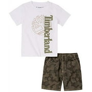 Timberland Baby Boys' 2-Piece Short Set, Parasail White/Dusty Olive, 12M