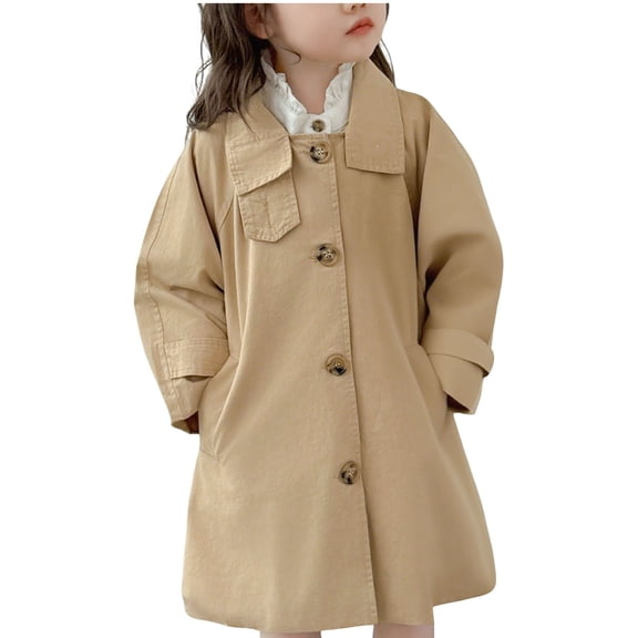 BFHHYA Girls' Lightweight Trench Coat Kids Mid-Length Single Breasted Lapel Casual Jacket Outerwear for Fall Short Trips (2-10Y)