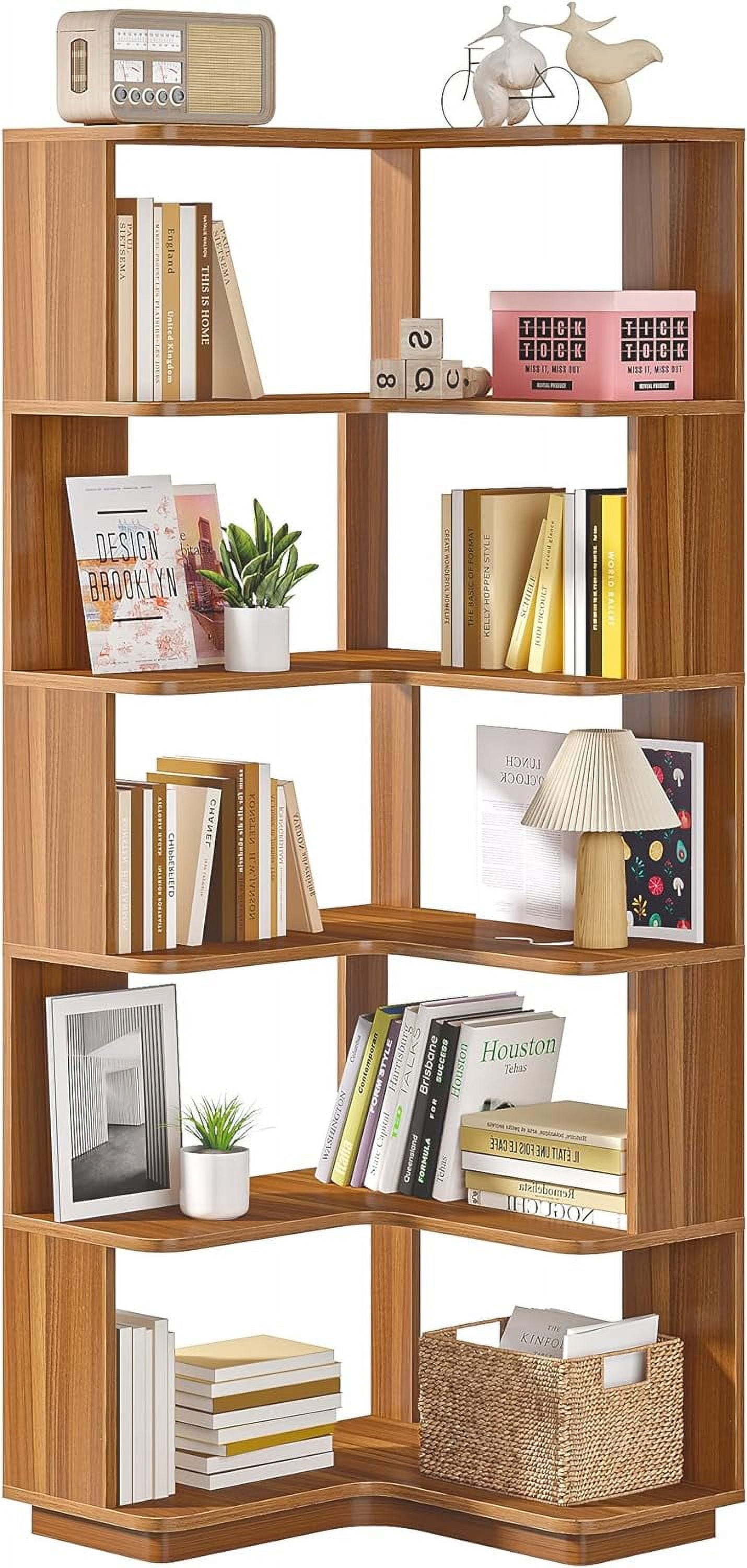 Tribesigns 64.9” 6-Tier Corner Bookshelf – Stylish Tall Storage Rack with Anti-Slip Design for Living Room & Office