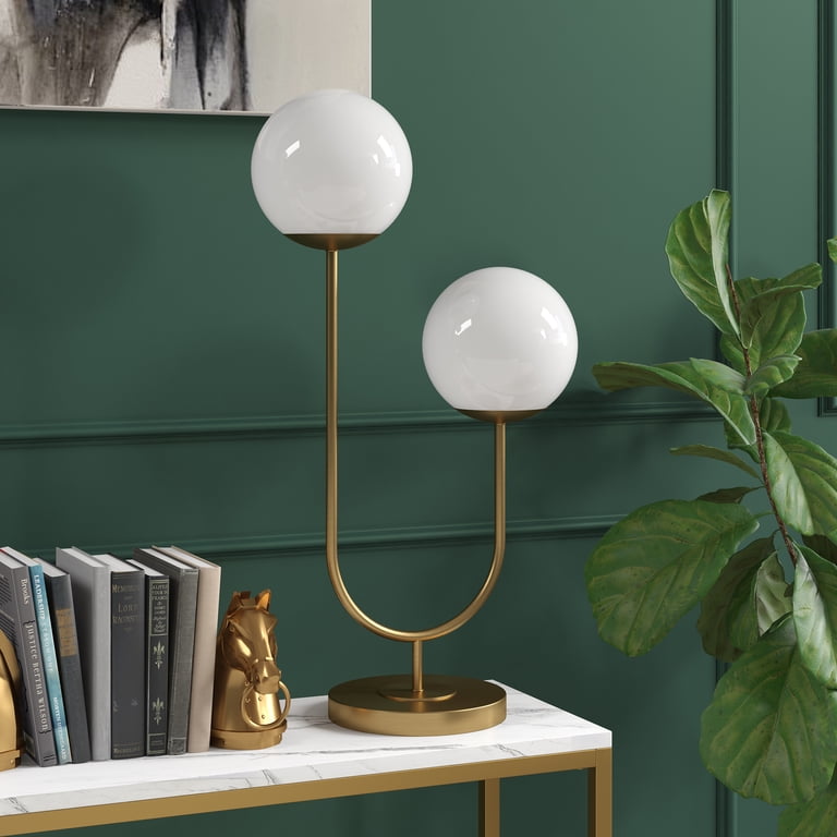 Evelyn&Zoe Dufrene 2-Light Table Lamp with Glass Shades, Brass