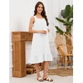 thumbnail image 5 of Fiophy 100% Linen Dress V Neck Pleated Button Front Sleeveless Wide Strap Summer Casual Ruffle Midi Summer Dresses, White,L, 5 of 9