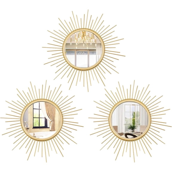 3 Set Gold Sunburst Mirrors for Wall Decorative Metal Mirrors Small Mirror Sets Decor Hanging Mirror Wall Sculpture for Bedroom Living Room Entryway