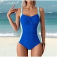 thumbnail image 4 of Traje de Baño de una Pieza Fruncido para Mujer, con Control de Abdomen, Estilo Halter, Ajustable, Elegante, Deportivo, Monokini, Azul , Talla XL, 4 of 10