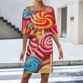 thumbnail image 2 of Pastel Rainbow Lollipop Women's Off The Shoulder Ruffles Summer Wedding Guest Loose Casual Party Beach Dress, 2 of 9