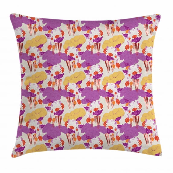 Japanese Throw Pillow Cushion Cover, Oriental Nature Composition of Thriving Garden with Abstract Flowers and Foliage, Decorative Square Accent Pillow Case, 24 X 24 Inches, Multicolor, by Ambesonne