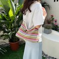 thumbnail image 4 of Bolso de playa de paja arcoíris, bolso de mano colorido, bolso de viaje tejido para mujer, 4 of 9