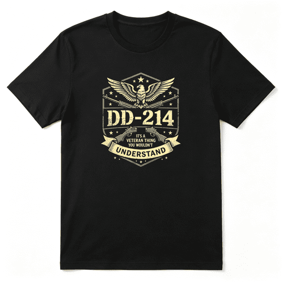 DD 214 Veteran Military Slogan Cool Graphic Tee for Men, Veteran Retirement Gift Cotton Short Sleeves T-Shirt