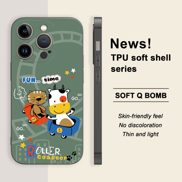 "Protege tu iPhone con estilo: divertida funda plateada mate de doble capa con dibujos animados para teléfono"