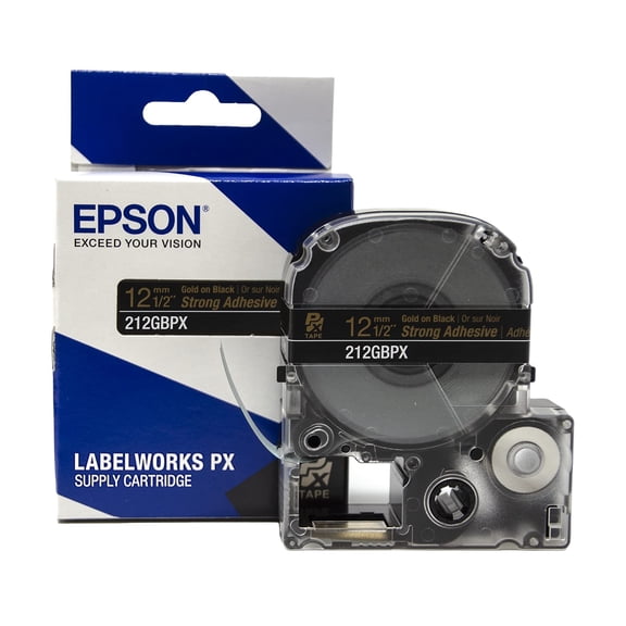 Epson LABELWORKS 212GBPX - Gold on Black PET Label Maker Tape - 1/2" (12MM) Wide, 30'