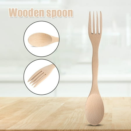 

2 in 1 Wooden Double Head Flatware Spoon and Fork Non-stick Pan Kitchen Utensils New