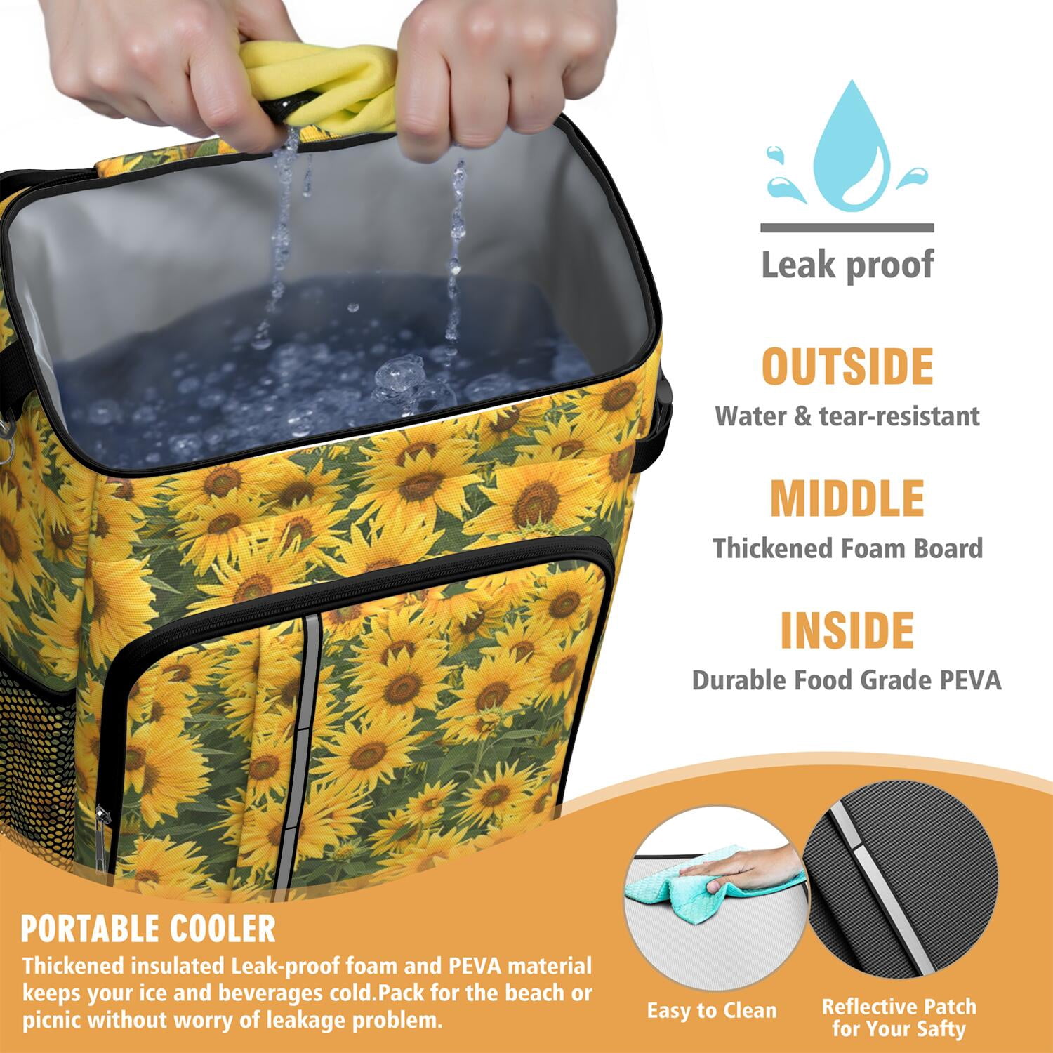 Travel Cooler Bag - Sunflower Camping Beer Cooler Backpack with Bottle Opener- Waterproof Insulated Picnic Backpacks - Cooler Bag for Beach