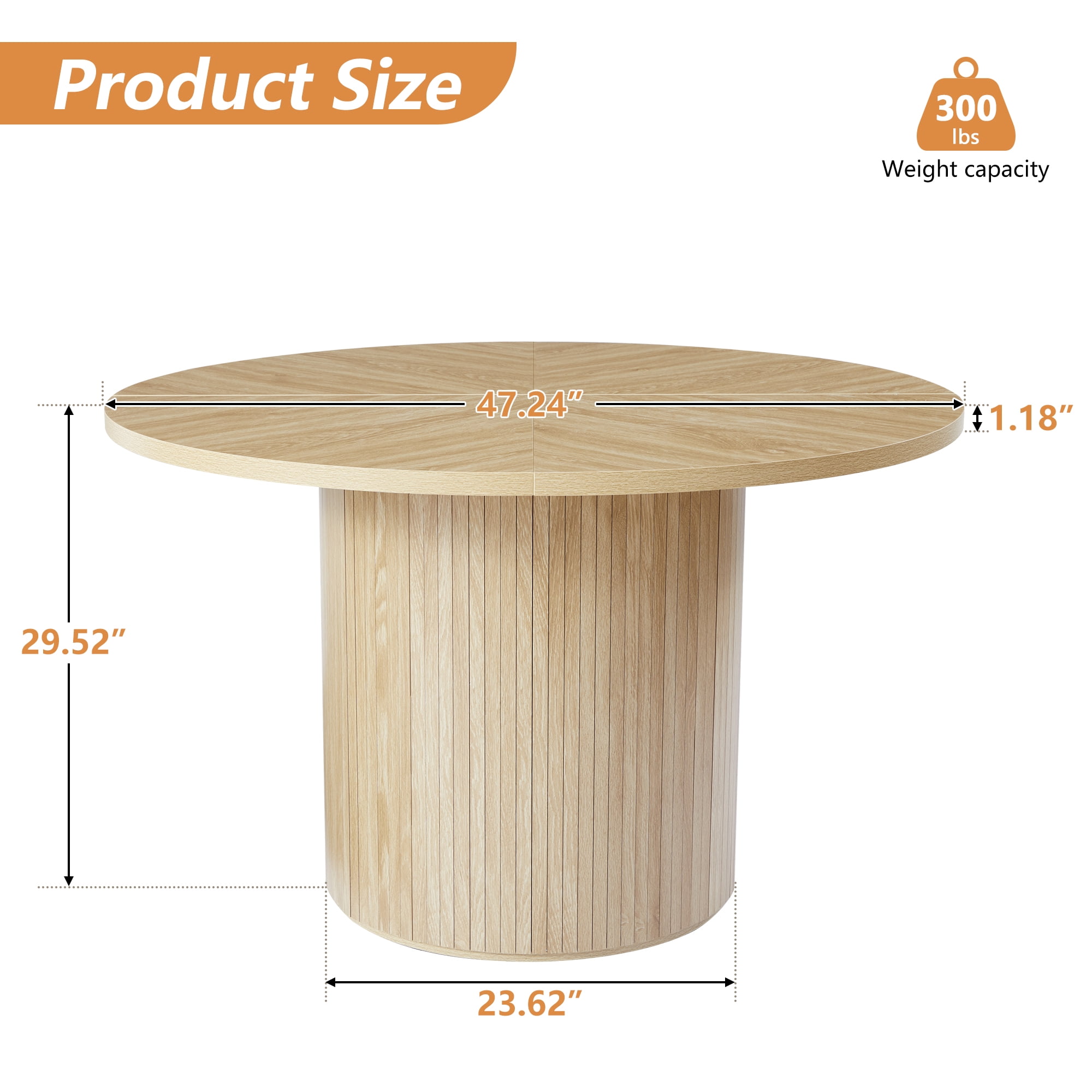 Wirrytor Round Dining Table, Modern Farmhouse Kitchen Table, 47 Inch Circle Dining Tables with Wood Strip Base for Kitchen Living Room (Natural)