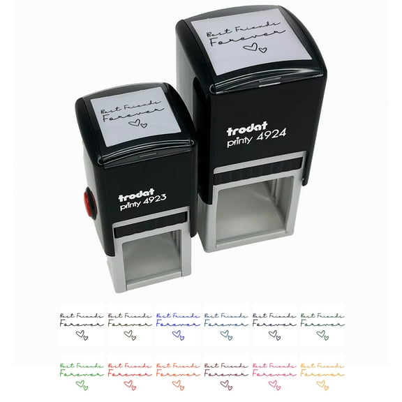 Best Friends Forever Script with Hearts Self-Inking Rubber Stamp Ink Stamper - Black Ink - Small 1 Inch