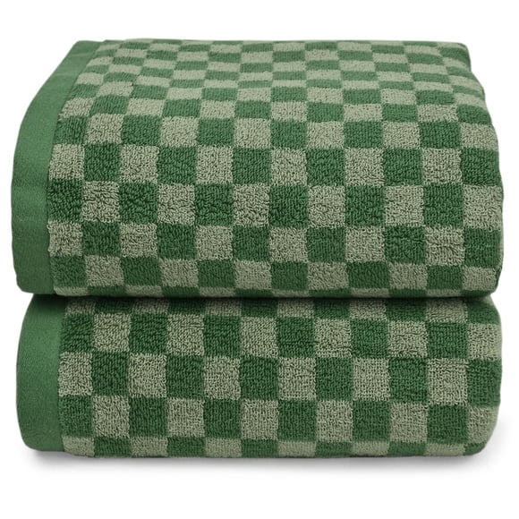 Toallas de baño Jacquotha Luxury Green a cuadros, 480 g/m², algodón