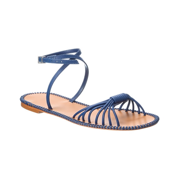 Schutz Livia Leather Flat Sandal, 5, Blue