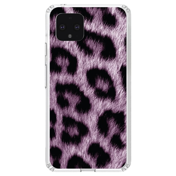 DistinctInk Clear Shockproof Hybrid Case for Google Pixel 4 XL (6.3" Screen) - TPU Bumper, Acrylic Back, Tempered Glass Screen Protector - Purple Black Leopard Fur Skin Print