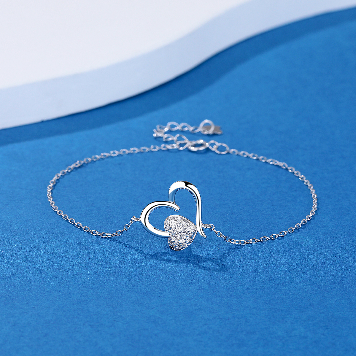 Amy & Annette 14K White Gold Heart Anklet with Crystals photo 4