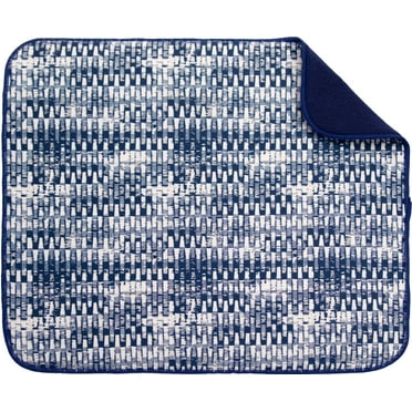 Kitchen Basics Microfiber Dish Drying Mat, 16"x18", Navy, Ikat