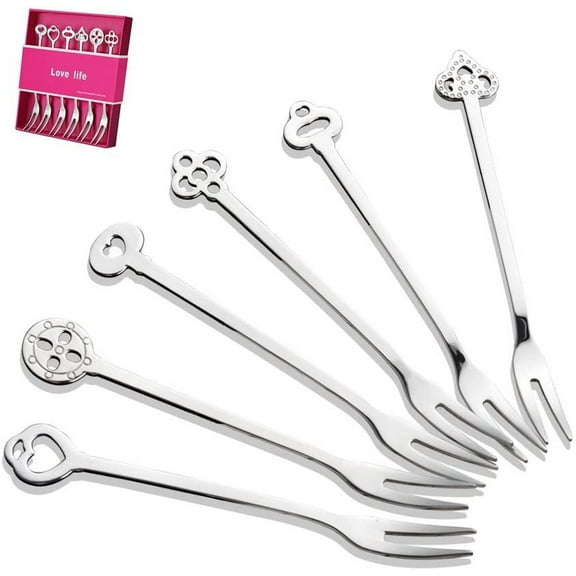 Heldig 6 Pack 4.84 Inch Stainless Steel Fruit Forks Small Size Pickle Forks Cocktail Forks Dessert Forks for Banquet Party Restaurant Cafe Bar Seafood Cocktail Dessert