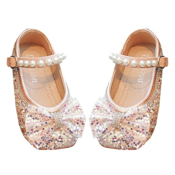 Otqutp Little Kid Nonslip Shoes Kids Girl Dress Shoes Toddler Princess Sparkly Pearl Ballet Shoes Little Girl Party Wedding School