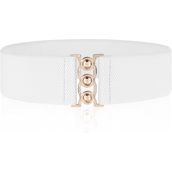 Wide Stretchy Waist Belt for Women, Retro Elastic Waistband Cinch Trimmer Belt with Gold Metal Buckle