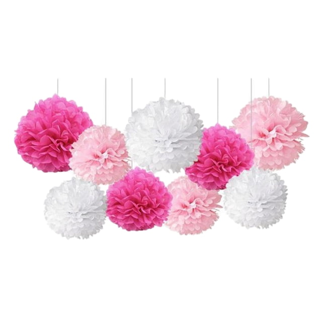 9 Piezas / Set Pompones de Papel Seda Mezclados Flor DecoracióN Fiesta Boda (Rosa)