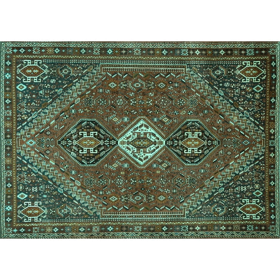 Ahgly Company Machine Washable Indoor Rectangle Persian Turquoise Blue Traditional Area Rugs, 5' x 7'