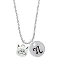 thumbnail image 1 of Delight Jewelry Silvertone Large Cat Face Silvertone Script Initial Disc - N - Charm Necklace, 20"+3", 1 of 4