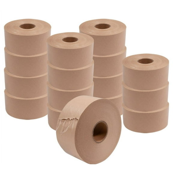 16 Rolls 2.75"x450' Water Activated Tape - Reinforced Gummed Tape for Package - Strong Adhesive & Holding Power Kraft Paper Tape - Brown Packing Tape for Sealing Box (7200 feet Total)