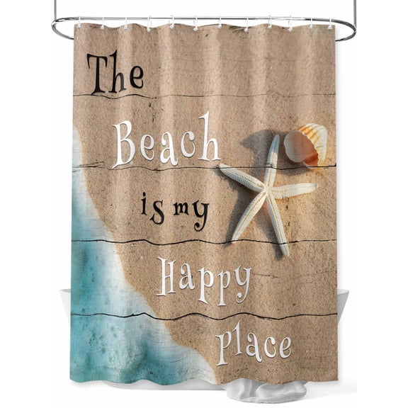 Fsddascl Beige Blue Summer Beach Shower Curtain Set - Extra Long 72" x 96" Washable Bathtub Curtain with 12 Hooks, Coastal Starfish Nautical Ocean Waterproof Fabric Stall Shower Curtains for Bathroom