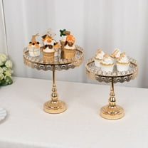 BalsaCircle 2 pcs 12" and 10" Gold Round Metal Pedestal Cake Stand with Mirror Top Party Display Dessert Riser Pedestal