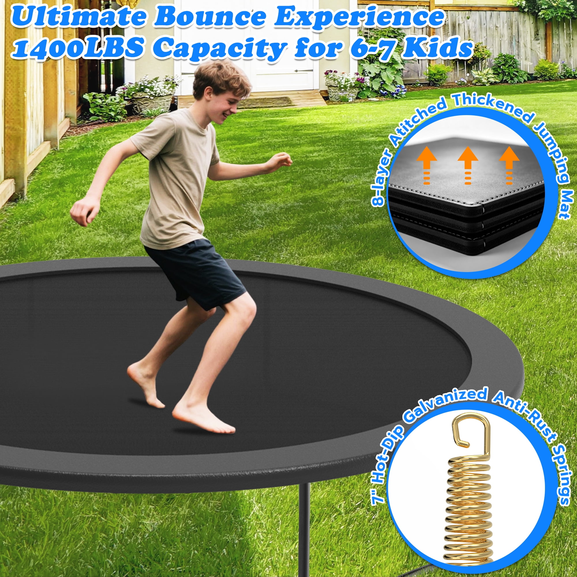 Cochan 8FT Trampoline with Net for 2-3 Kids, Heavy Duty Outdoor Trampoline with Sprinkler and Lights, Enclosure, Ladder, 800LBS Weight Capacity, Birthday Gift, Easy Assembly