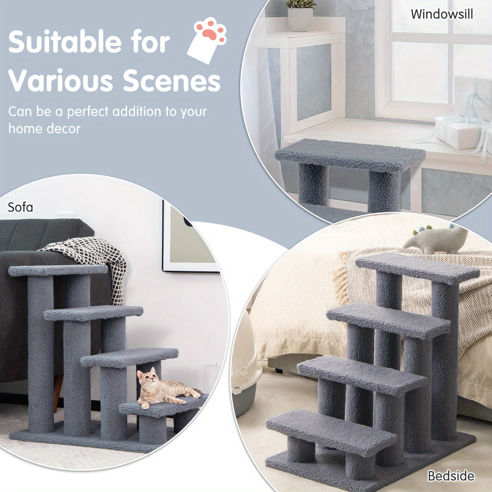 FANRUINA 24" 4-Step Pet Stairs Carpeted Ladder Ramp 8 Scratching Post  Tree Climber