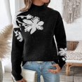 thumbnail image 2 of Women's Black High-Neck Jacquard Sweater with Floral Pattern for Autumn and Winter, 2 of 5