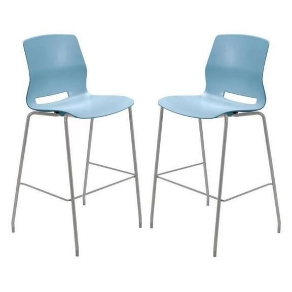 Home Square 30" Plastic Bar Stool in Sky Blue - Set of 2