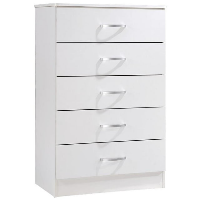 Hodedah Commode Contemporaine en Bois à Cinq Tiroirs, Fini Blanc