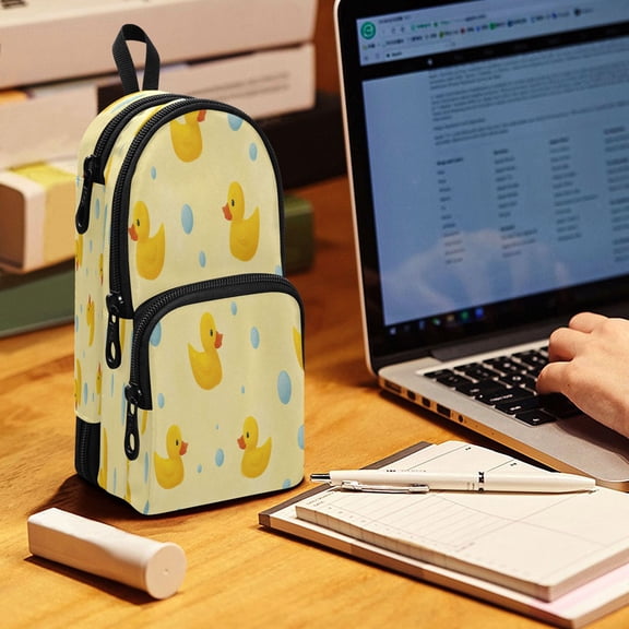 Backpack Pencil Case, 3 Compartment Large Capacity Oxford Fabric Pencil Pouch / Bath Duck Print