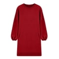 thumbnail image 4 of Women's Longline Sweatshirt, Oversized Solid Color Pullover with Pocket, Casual Round Neck Long Sleeve Top, Loose Fit Lounge Wear, Daily Wear Shirt Red M, 4 of 4