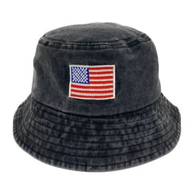 Empire Cove Washed USA Flag Cotton Bucket Hats Patriotic Hats Fisherman Cap Black