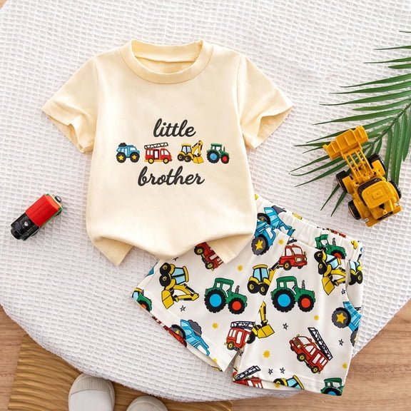 Angala 2 Piece Outfit For Infant Boys Graphic Print Short Sleeve Crew Neck T Shirt Shorts Set Boy Fall Casual Wear