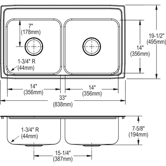 Elkay LR33191 18 Gauge Stainless Steel 33 x 19. 5 x 7. 625 inch Double Bowl Top Mount Kitchen Sink
