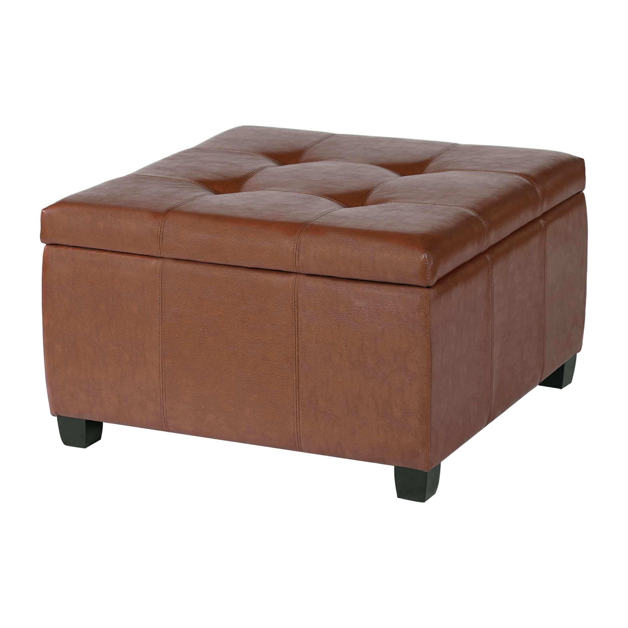 Christopher Knight Home 30" Modern Square PU Leather Storage Ottoman with Wooden Legs, Brown
