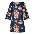 thumbnail image 5 of Fesfesfes Women Casual Dress Dress Sweet And Cute V-Neck Printed Bell Sleeve Shift Dress Mini Dress, 5 of 8
