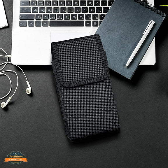 Universal Cell Phone Holster with Belt Clip Loops & Card Slot Canvas Vertical Pouch Fit Samsung Galaxy S22 Ultra & Most Phone XXL [6.93 x 3.43 x 0.6 in] [Black]