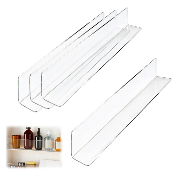 LELE LIFE 4 Pack Thickened Acrylic Shelf Dividers with Adhesive Tapes, L11.8 x W1.6 x H2.4in Clear L-Shape Shelf Separators Organizer for Closet Organization Cabinet Drawer Bookcase Retail